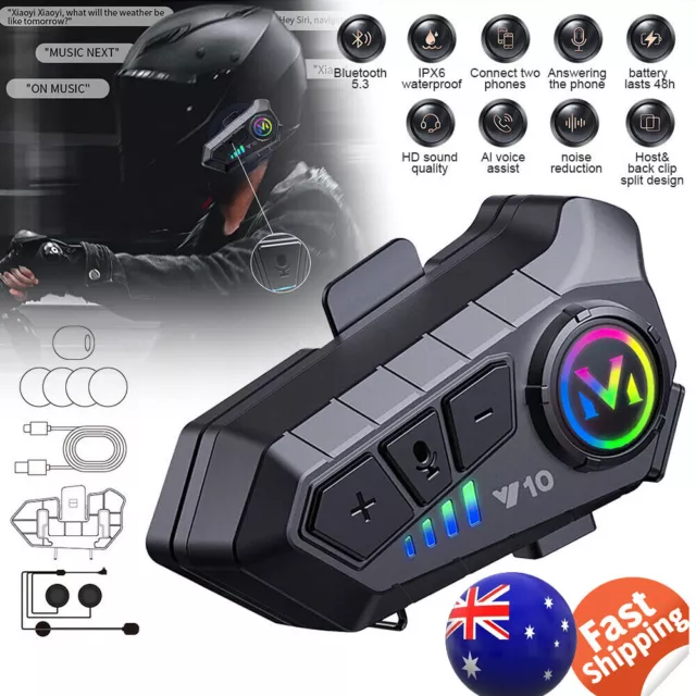 Bluetooth 5.3 Motorcycle Helmet Intercom Headset Waterproof 20m Speaker Earphone