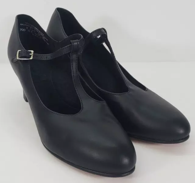 Capezio T-Strap Character Shoe Women US Sz 9.5 M 700 Black Leather Dance