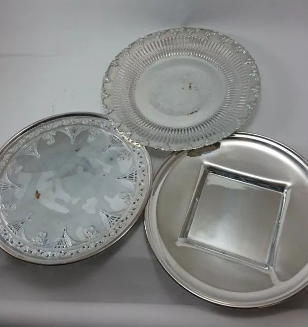 BENEDICT USA EPNS ROCKFORD Square SILVER PLATED Mixed LOT #3 Set Plates 3 PC.