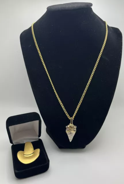 Bucket Hat Brooch and Arrowhead Pendant Necklace