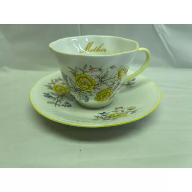 Queens Rosina Teacup Saucer Set Fine Bone China England Yellow Floral