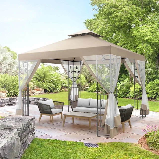 Luxus Faltpavillon 3x4 m, Gartenpavillon mit 4 Netzwänden, Partyzelt UV PavilloN