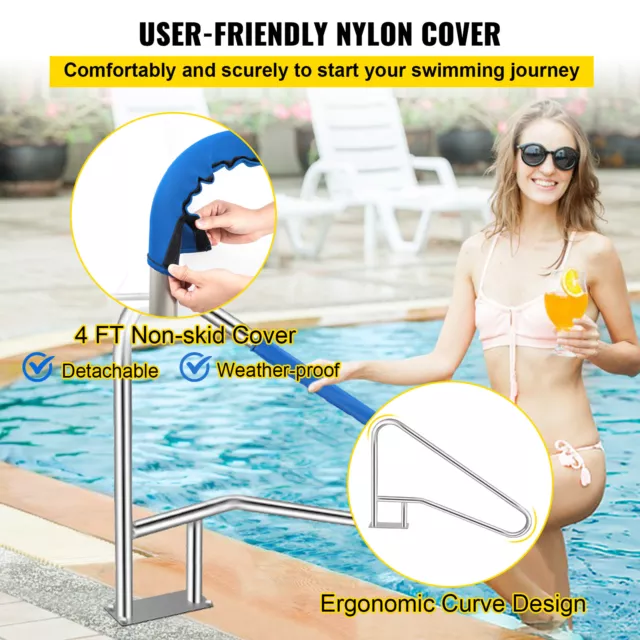 VEVOR 137 x 91,4 cm Pasamanos de Bajada para Piscina Acero Inoxidable Cubierta 3