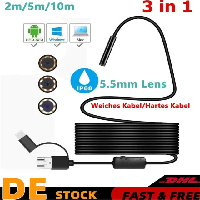 2/5/10m 1080P Endoskop Inspektion Kamera LED Endoscope IP67 iPhone Android Handy