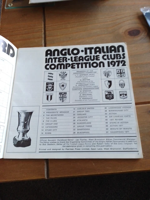 1972 ANGLO ITALIAN Cup Brochure (Sunderland, Stoke, Roma) (Birmingham ...