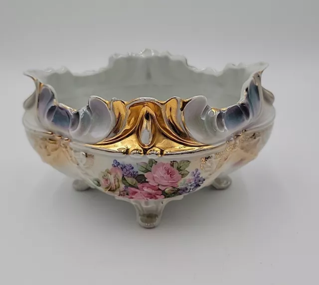 Antique IPF Germany Porcelain Footed Centerpiece Bowl Hand-Painted Floral