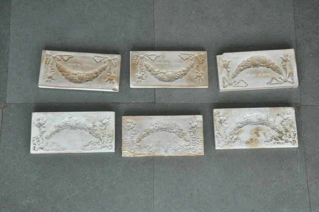 6 Pc Vintage Garland Design Majolica Art Nouveau Architecture Tiles,Japan 6