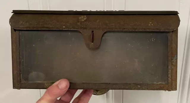 Antique Wall Mounted Metal Mailbox with Flip Top & Clear Front Simplex Decor USA