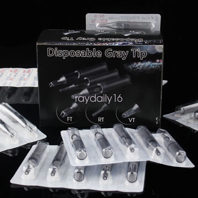 50 piezas Boquilla de Tatuaje Desechable Plástico Estéril Gris Puntas de Tubo RT FT DT