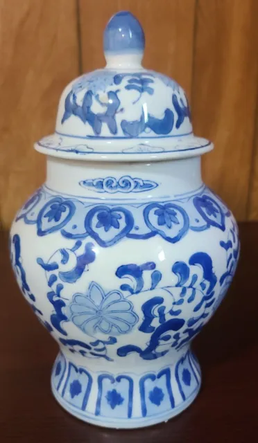 Blue and White 10" Chinese Porcelain Ginger Jar With Flowers Hand Painted