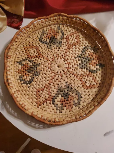 large indian native american Hand-Woven Basket tray 14"