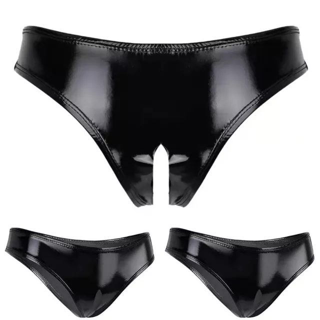 Slip donna senza uncinetto nero PVC cavallo aperto slip sexy clubwear S 3XL