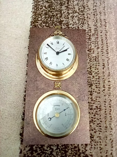Vintage Marpro  Brass Ships Bulkhead Clock & Barometer Nautical - Mounted