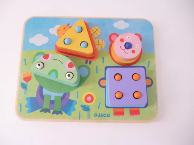 ♥ Jouet En Bois Djeco Jeux D'éveil Puzzle D'encastrement 8 Pièces Kikou Plok