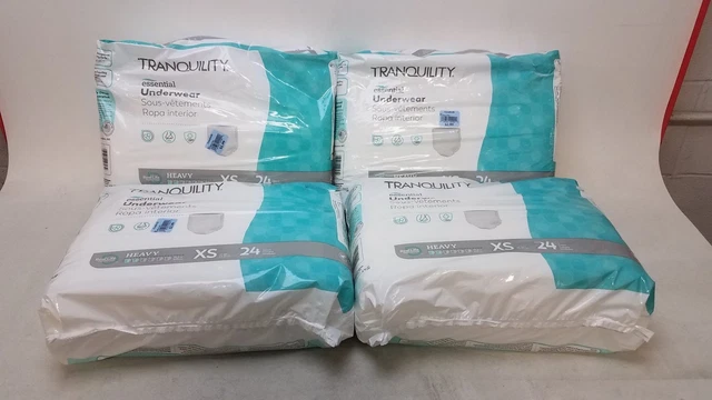 Bundle of 4 Packages of Tranquility Essential Underwear Heavy XS 24 Count