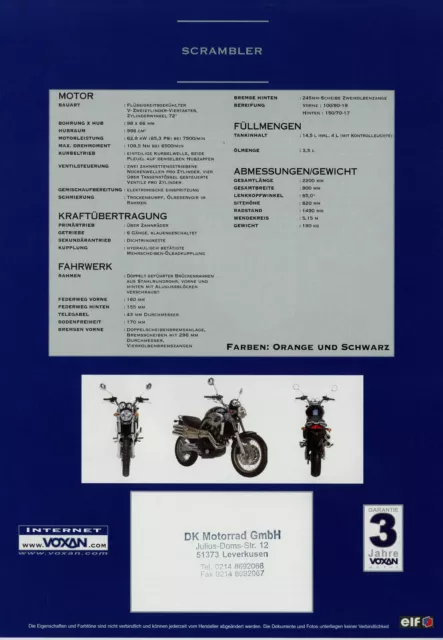 Voxan Scrambler Prospekt 2001 brochure prospectus catalogue catalogus broschyr 2
