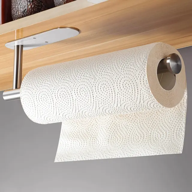 DELITON Self Adhesive Paper Towel Holder - Under Cabinet Mount Kitchen  Adhesive Paper Towel Rack, Stainless Steel (No Drilling)
