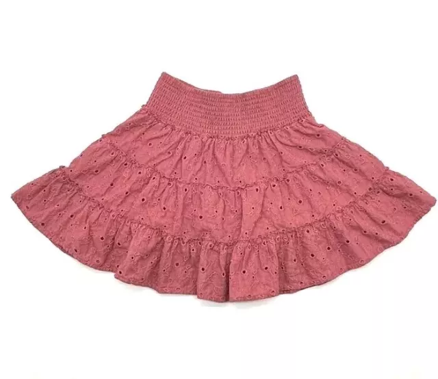 American Eagle Women’s Size XL Boho Smocked Tiered Eyelet Mini Skirt Dusty Rose