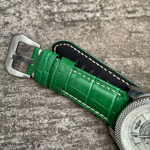 Genuino Cuero Verde Correa de Reloj Cocodrilo Grano Para 22mm 24mm 26mm Asas