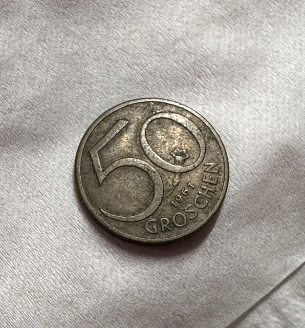 Austria 1961 50 Groschen Aluminum-Bronze Coin Austrian Shield Good Circulated