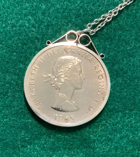 Winston Churchill 1965 Coin Pendant With Silver Chain Mount