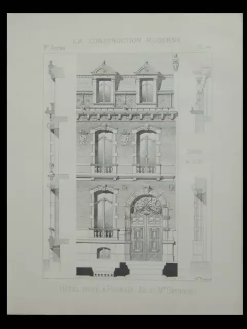 Roubaix, Hotel E. Bossut - 1894 - Planche Architecture - Bruneau