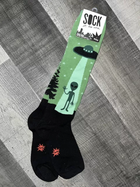 Sock It To Me Alien Space Ship Knee High Novelty Socks I Believe