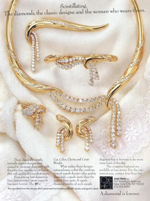 1987 JOSE HESS Jewelry Designs A Diamond is Forever Magazine PRINT AD