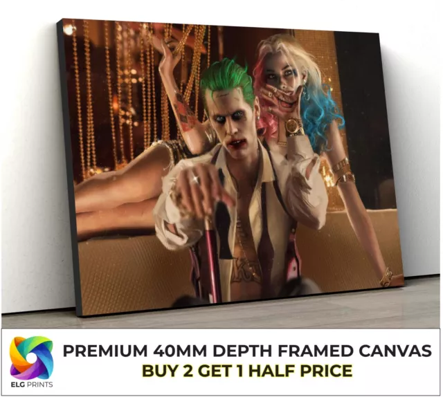 Harley Quinn and The Joker Movie Large CANVAS Art Print Gift