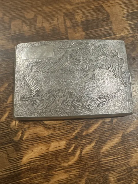 Antique Silver Asian Cigarette Case with Dragon