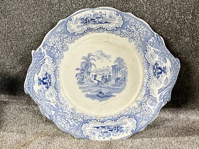TRIUMPHAL CAR BLUE & White China Bowl Victorian Earthenware J & MP