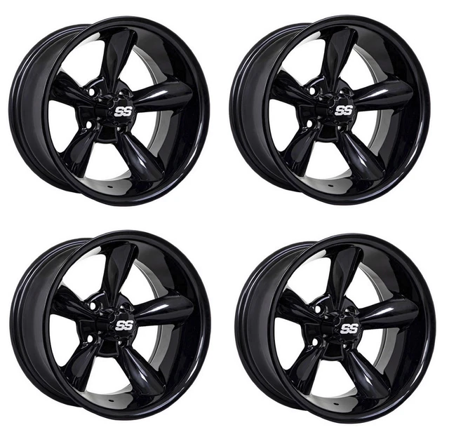 Golf Cart GTW 10x7 Black Godfather Wheels Set of 4 3:4 Offset 4/4