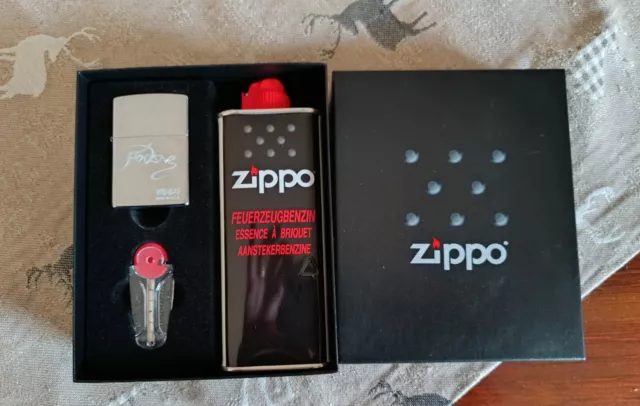 3-tlg. Zippo Sturmfeuerzeug Geschenkset mit Gravur Feuerzeug Benzinfeuerzeug