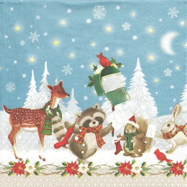 Lot de 3 Serviettes en papier Cocktail Animaux Noël Decoupage Decopatch