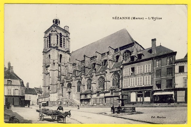 cpa 51 - SÉZANNE (Marne) L'CHURCH merchant in coupling donkey trade HARRAUDEAU