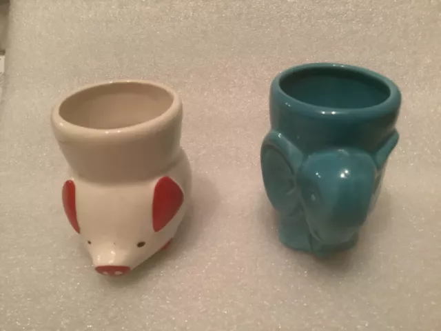 PIG and ELEPHANT VINTAGE EGG CUPS Set of Two Novelty Ceramic Egg Cups