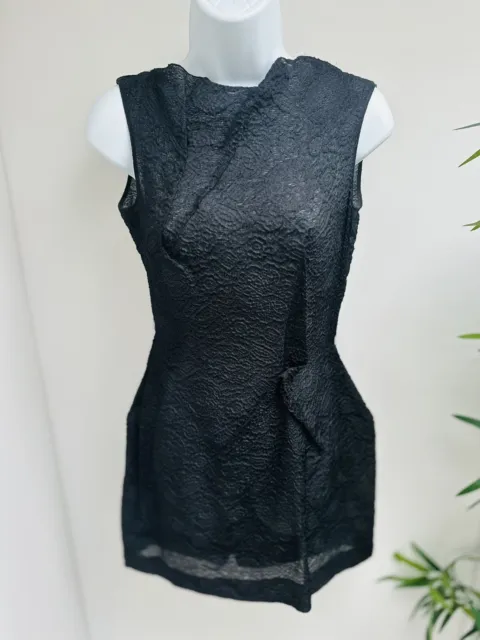 roland mouret LBD little Black Dress Mini Dress Semi Sheer Full Zip Back UK8 XS