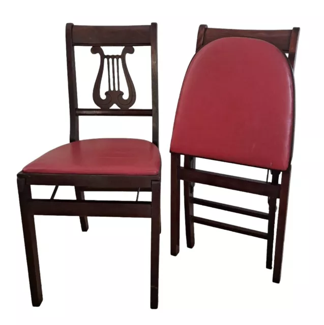 2 Vintage Stakmore Folding Chair Harp Back Vinyl Seat Aristorcrats Folding MCM