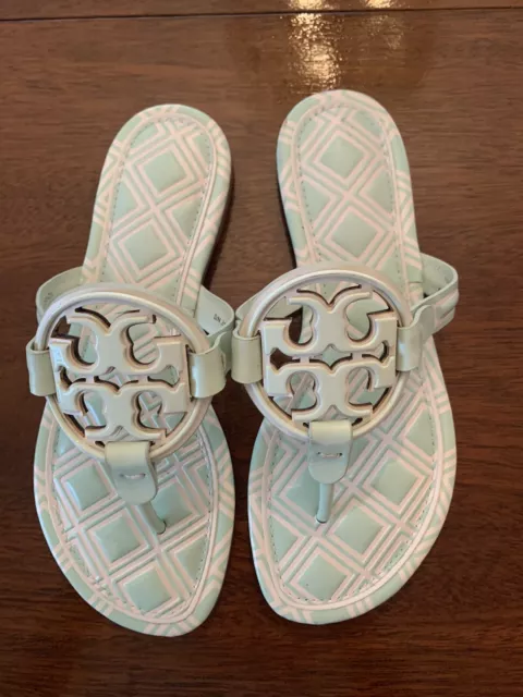 NEW TORY BURCH MILLER  Leather -Logo Mint Green/ White Size 5.5 M 2