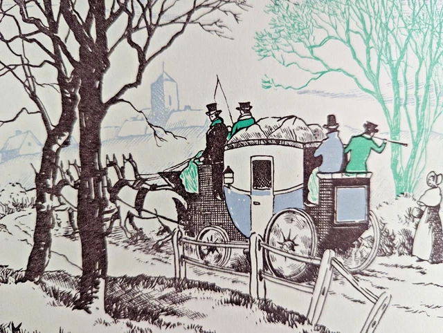 Vtg EQUISITE Horse & Carriage Crinoline Christmas UNUSED Greeting Card (EB6019)