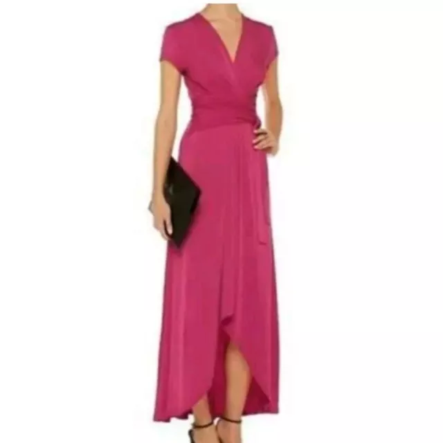 NWT Michael Kors Fuchsia High Low Faux Wrap Maxi Length Dress Size 14