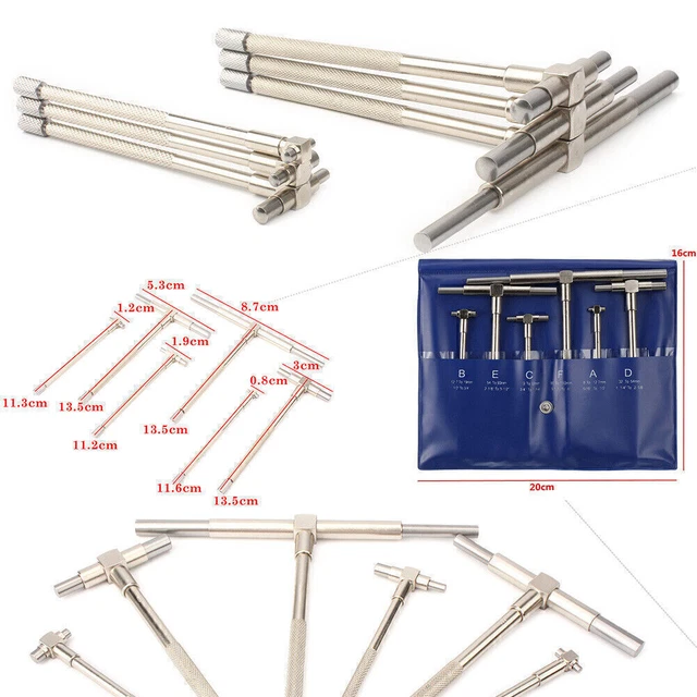 6pcs 5/16" - 6" Telescopic Gauge Set Micrometer T-Bore Measurement Tool Kit