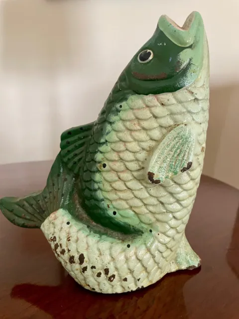 VINTAGE CAST IRON  - Green Fish -  8 INCHES High - Bookend or Doorstop