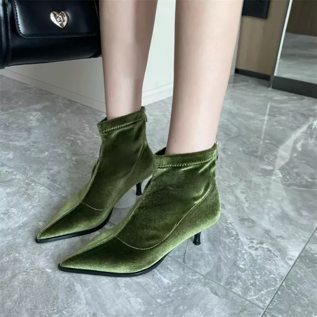 Bottes Chaussures Bottes Vert en Velours Bottines 4 CM Cuir Synthetique 46511