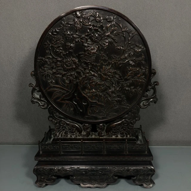Chinese Exquisite Handmade Flowers Bronze Statue Screen