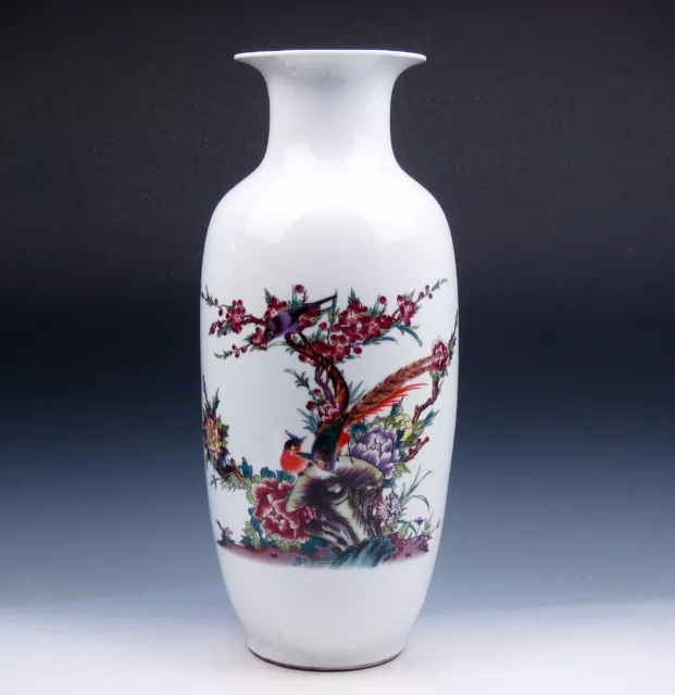 14.5 Inches EXTRA LARGE Chinese Famille-Rose Porcelain Vase Birds Peacock Plum