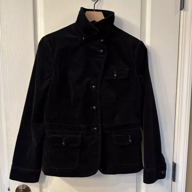 TALBOTS | GRACE Black Velvet Velour Button Up Blazer Jacket 10 Peplum ...