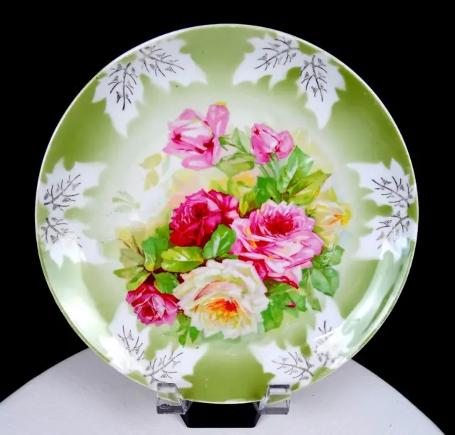 Weimar Germany Porcelain Roses In Bloom Antique 9 7/8" Decorative Plate 1848-