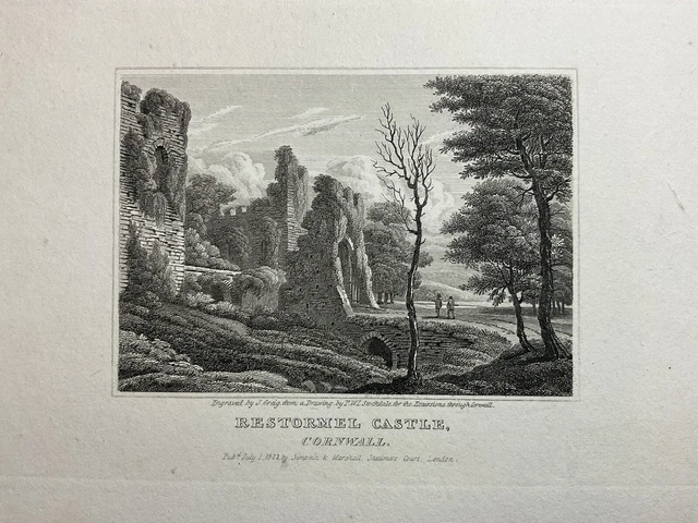 Restormel Castle, near Fowey, Cornwall after Stockdale, Antique Print, c1822