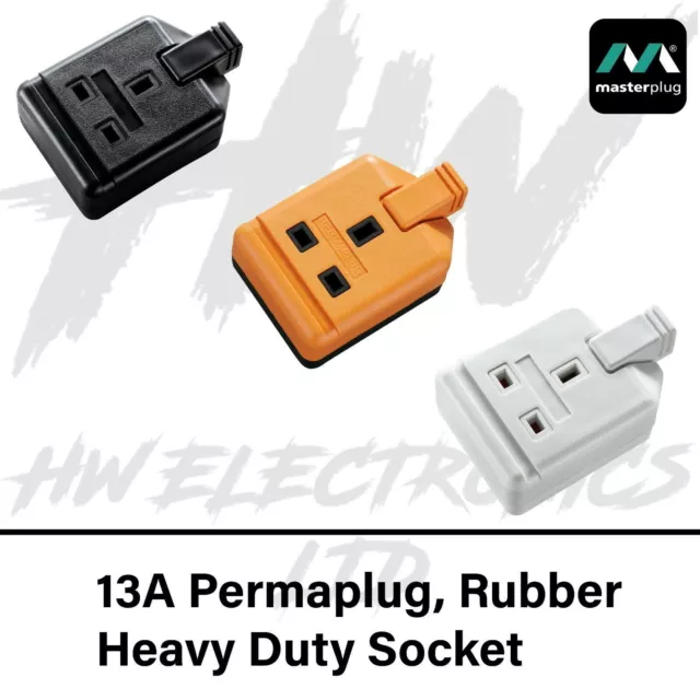 13 Amp Permaplug 1 Gang Rubber Socket 13A Heavy Duty Mains Electrical Masterplug